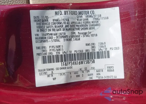 2006 Ford Focus Zx4 from USA, damaged, VIN 1FAFP34N16W158758